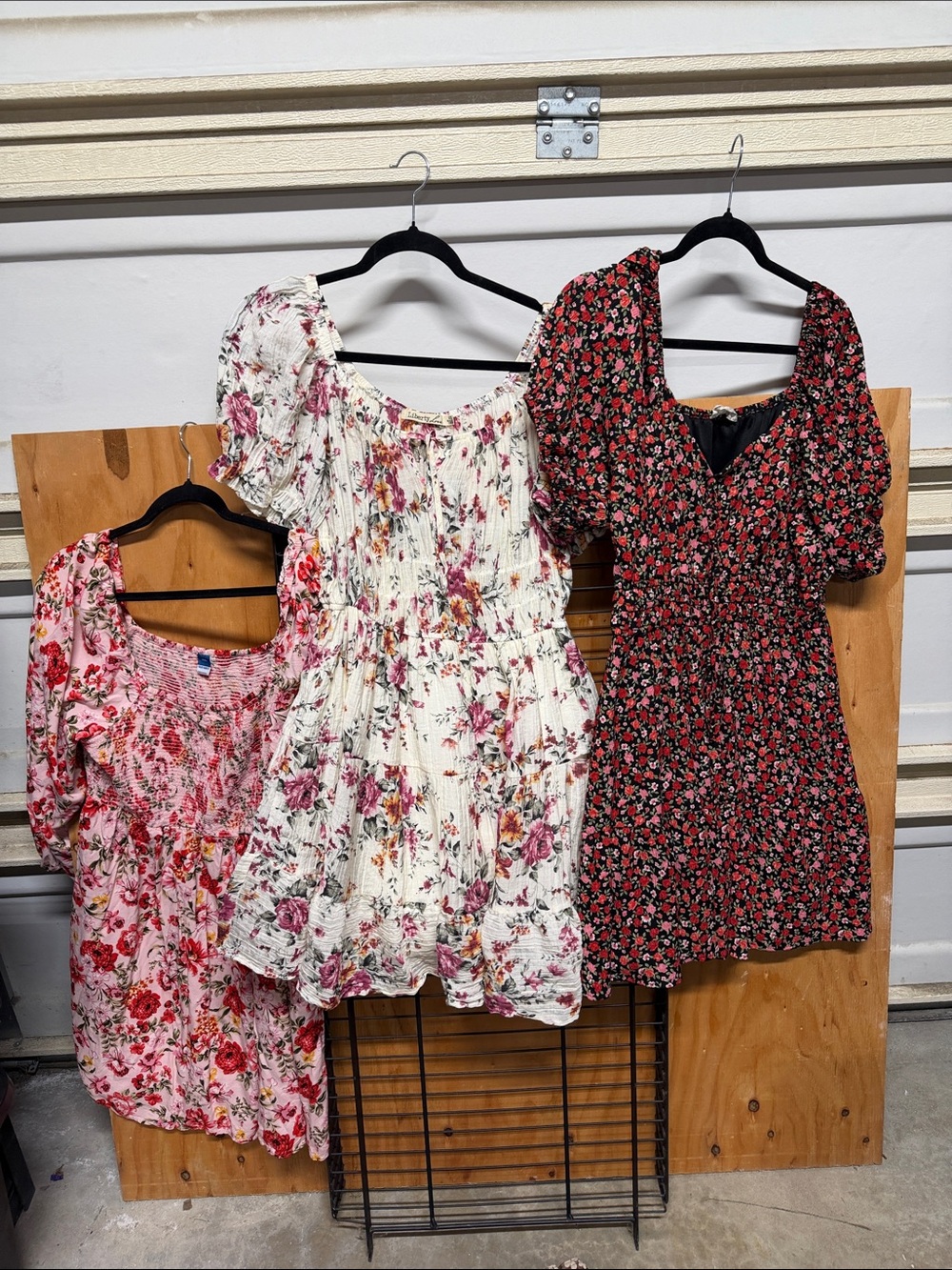 Bundle of 3 Floral Puff-Sleeve Mini Dress - Cream, Pink , Red